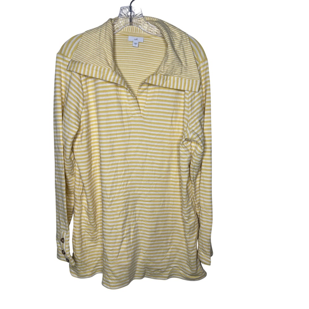 J‎ Jill Striped Collared Pullover Long Sleeve Shirt Women's Size L Yellow White